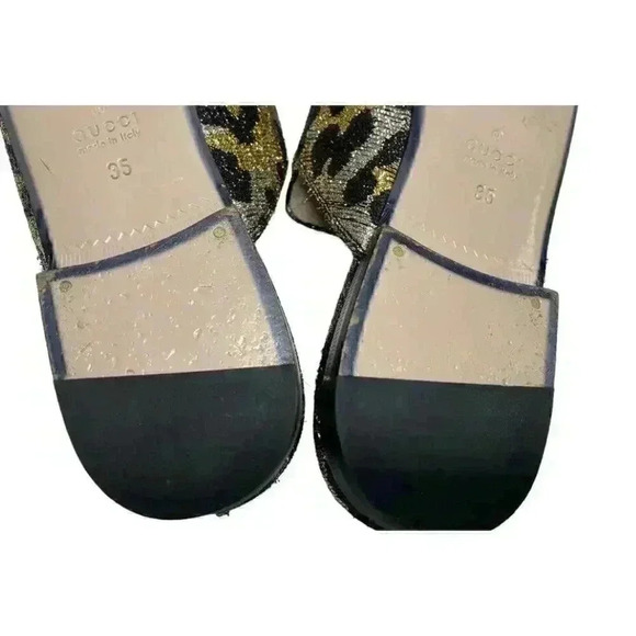 Gucci Lurex Jacquard Leopard Princetown Slippers 35 5 Horsebit Cheetah Slides - Picture 7 of 9